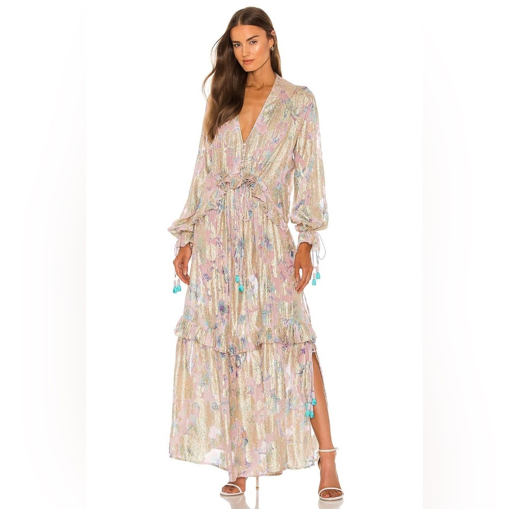 Hemant and Nandita Sahar Kaftan in Lavender Pastel Multi Lilac maxi dress